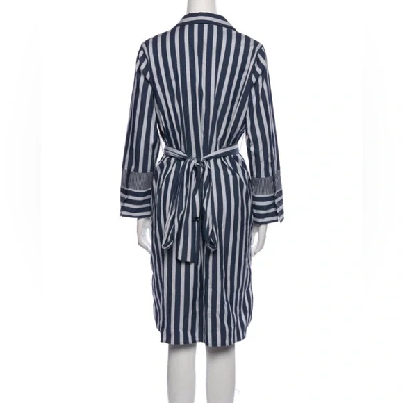 Lafayette 148 Fabiola Twilight Dungaree Blue Stripe Long Sleeve Belted Shirtdres - Picture 4 of 9